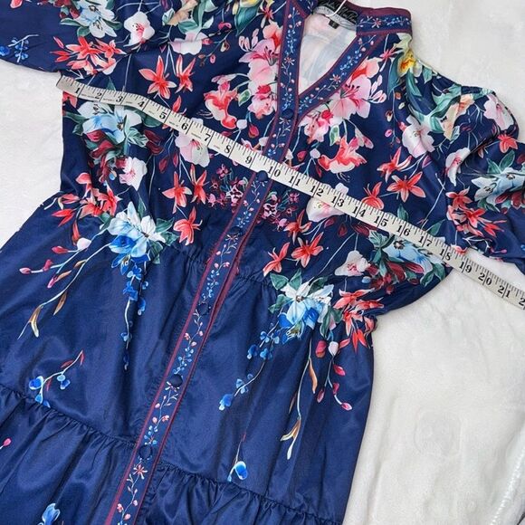 Dalia MacPhee Dress Large Black Pink Floral Button-Front Long Sleeve midi Size S - Picture 8 of 14